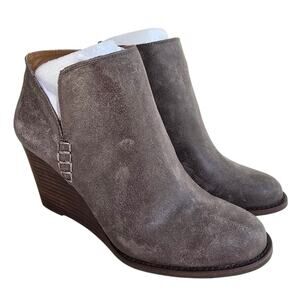Zip Wedge Booties Lucky Brand Yimme Gray Distressed Leather Ankle Boots